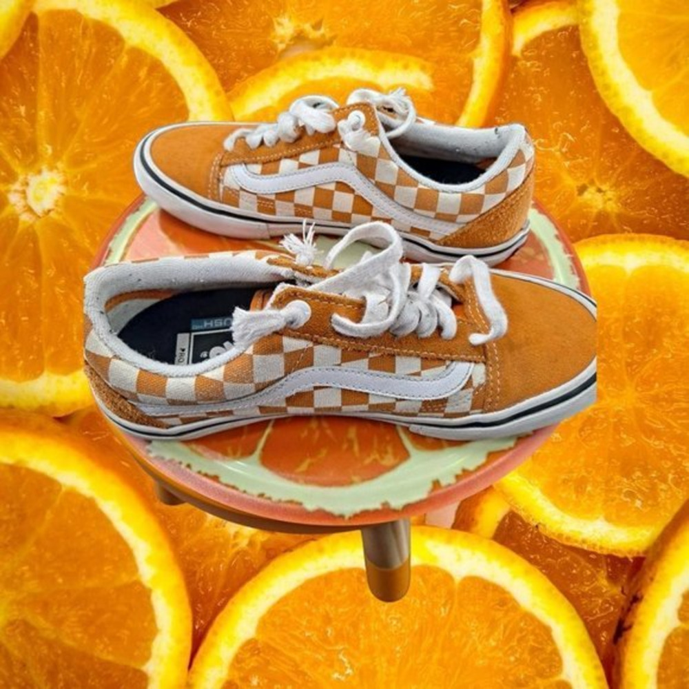 Vans Pro Sneakers Orange and White Check‎ Size 5